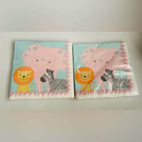 New 50 "Oh Baby" Paper Napkins Elephant Lion Zebra 13" x 13" Two Packages - Picture 15 of 16